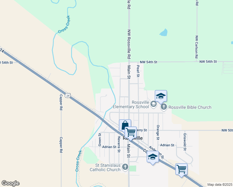 map of restaurants, bars, coffee shops, grocery stores, and more near 243 Navarre Street in Rossville