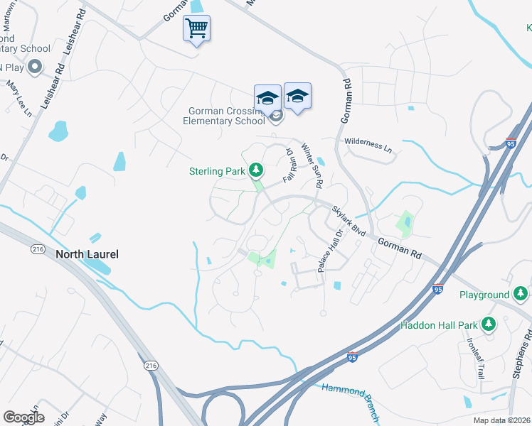 map of restaurants, bars, coffee shops, grocery stores, and more near 9968 Fragrant Lilies Way in Laurel