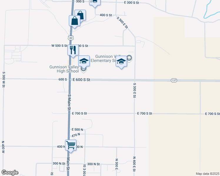 map of restaurants, bars, coffee shops, grocery stores, and more near 17255 North 14250 East in Mount Pleasant