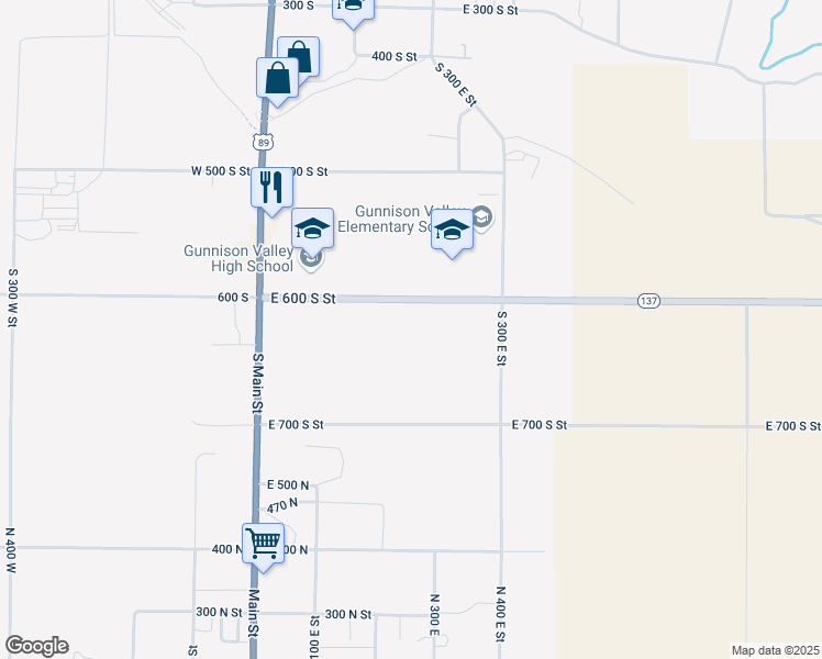 map of restaurants, bars, coffee shops, grocery stores, and more near 17255 North 14250 East in Mount Pleasant