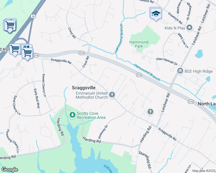 map of restaurants, bars, coffee shops, grocery stores, and more near 10766 Scaggsville Rd in Laurel