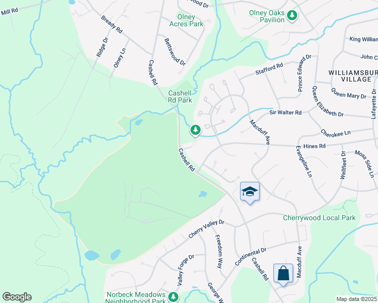 map of restaurants, bars, coffee shops, grocery stores, and more near 4504 Jenner Court in Olney