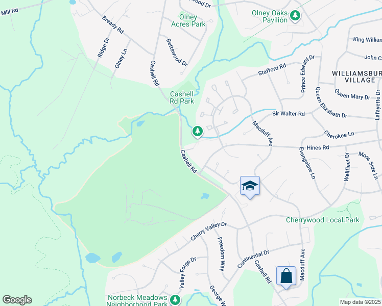 map of restaurants, bars, coffee shops, grocery stores, and more near 4504 Jenner Court in Olney