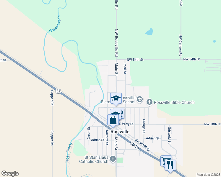 map of restaurants, bars, coffee shops, grocery stores, and more near 243 Navarre Street in Rossville
