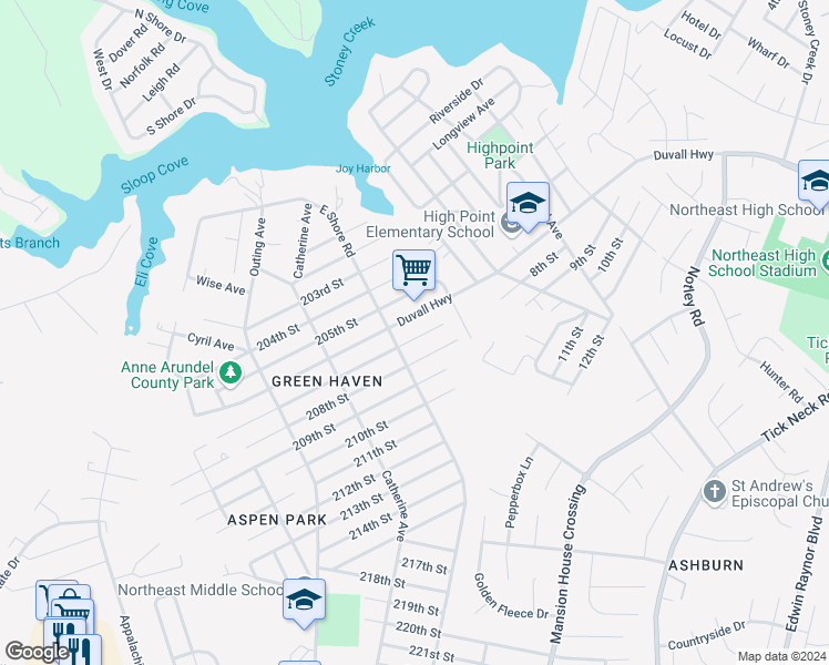 map of restaurants, bars, coffee shops, grocery stores, and more near 808 207th Street in Pasadena