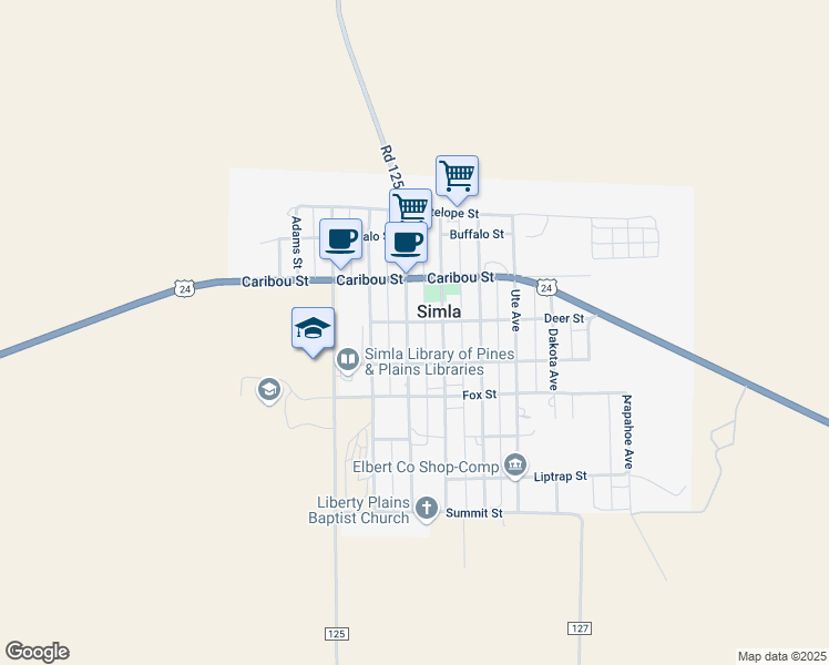 map of restaurants, bars, coffee shops, grocery stores, and more near 407 Sioux Avenue in Simla