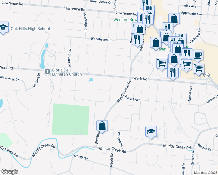 map of restaurants, bars, coffee shops, grocery stores, and more near 5566 Picardy Lane in Cincinnati