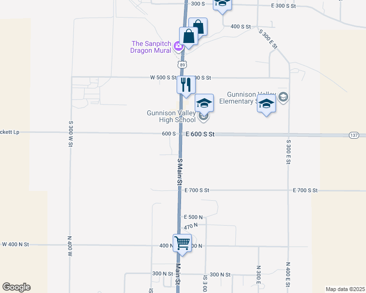 map of restaurants, bars, coffee shops, grocery stores, and more near 617 South Main Street in Gunnison