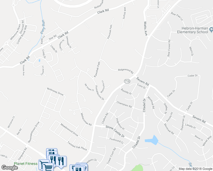 map of restaurants, bars, coffee shops, grocery stores, and more near 7806 Nauitan Court in Hanover