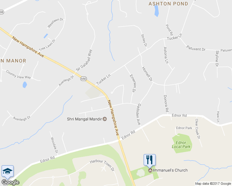 map of restaurants, bars, coffee shops, grocery stores, and more near 6 Pinebrook Court in Silver Spring