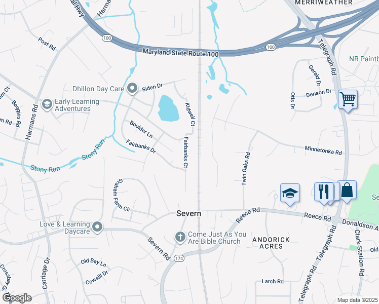 map of restaurants, bars, coffee shops, grocery stores, and more near 7685 Fairbanks Court in Hanover
