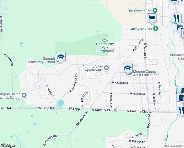 map of restaurants, bars, coffee shops, grocery stores, and more near 2510 South Rockport Road in Bloomington