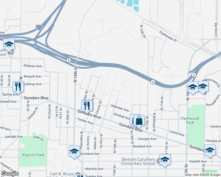 map of restaurants, bars, coffee shops, grocery stores, and more near 3027 North 17th Street in Kansas City