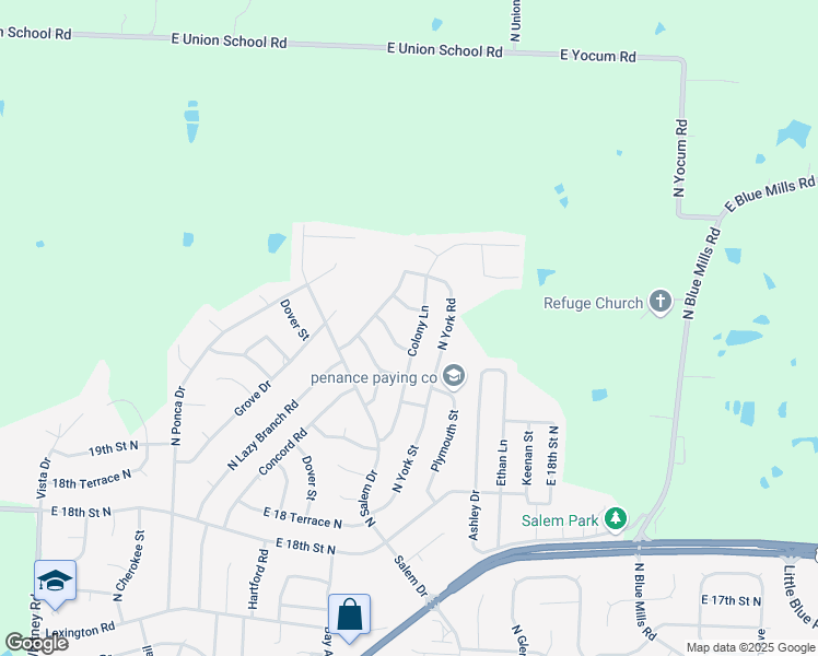 map of restaurants, bars, coffee shops, grocery stores, and more near 19112 East Roxsbury Lane in Independence