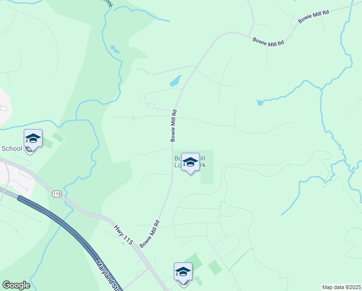 map of restaurants, bars, coffee shops, grocery stores, and more near 17401 Bowie Mill Road in Rockville
