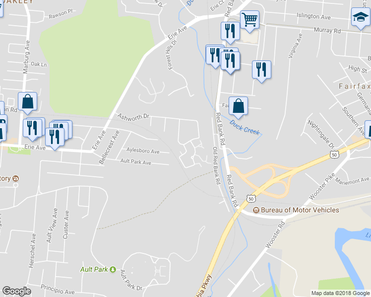map of restaurants, bars, coffee shops, grocery stores, and more near 3649 Traskwood Circle in Cincinnati
