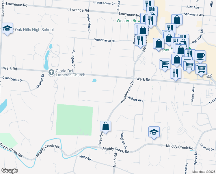 map of restaurants, bars, coffee shops, grocery stores, and more near 5566 Picardy Lane in Cincinnati