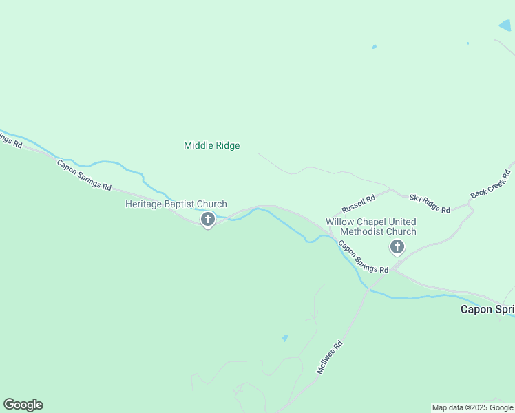 map of restaurants, bars, coffee shops, grocery stores, and more near Capon Springs Road in Hampshire County