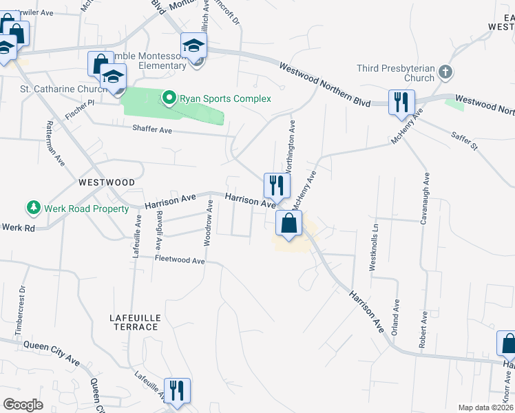 map of restaurants, bars, coffee shops, grocery stores, and more near 2925 Grasselli Avenue in Cincinnati