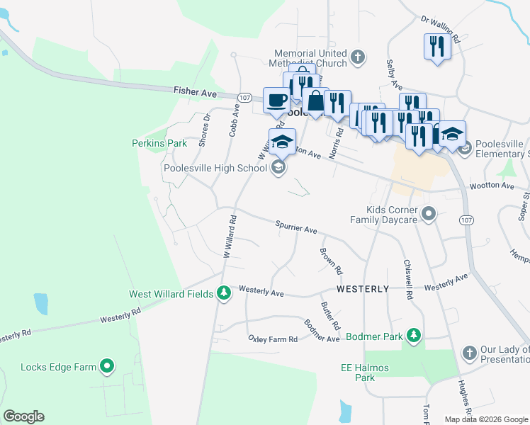 map of restaurants, bars, coffee shops, grocery stores, and more near 19937 Spurrier Avenue in Poolesville