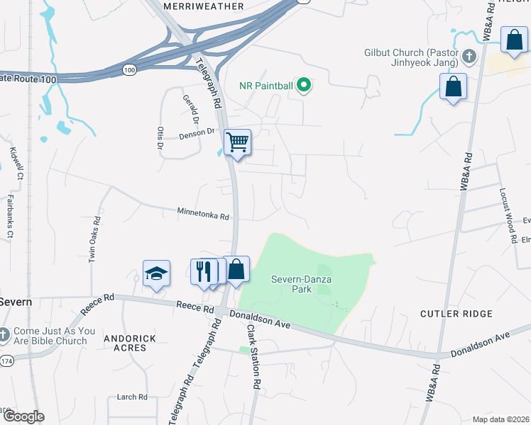 map of restaurants, bars, coffee shops, grocery stores, and more near 1008 Morgan Station Drive in Severn