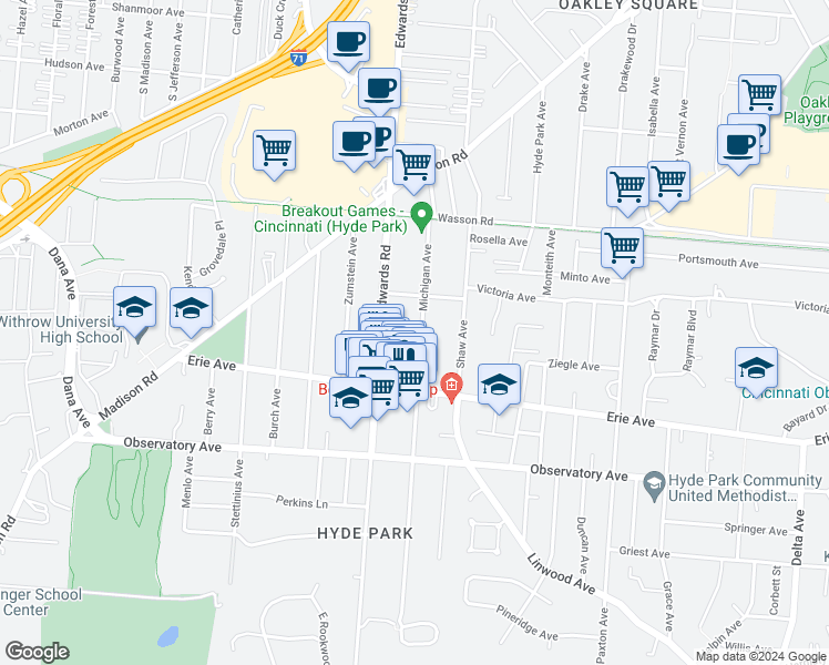 map of restaurants, bars, coffee shops, grocery stores, and more near 3549 Michigan Avenue in Cincinnati