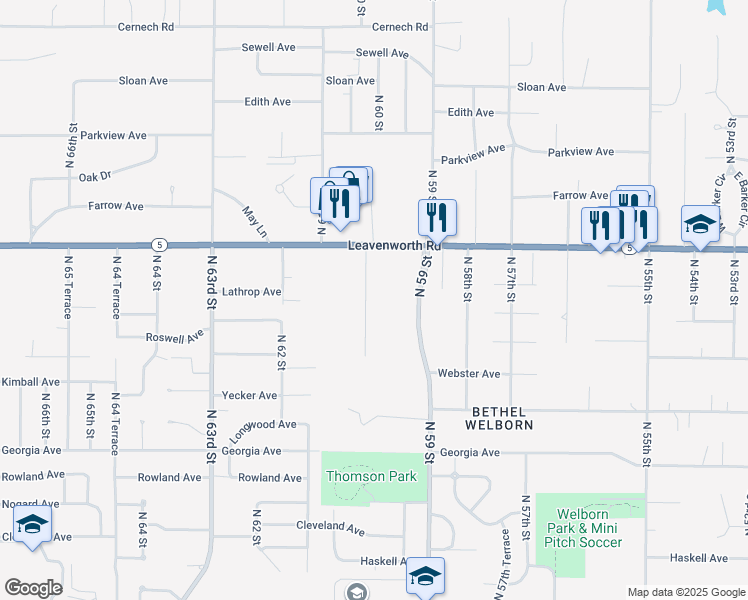 map of restaurants, bars, coffee shops, grocery stores, and more near 2951 North 60 Street in Kansas City
