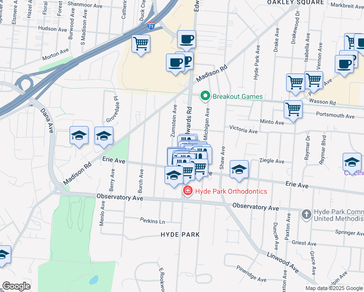 map of restaurants, bars, coffee shops, grocery stores, and more near 3534 Zumstein Avenue in Cincinnati