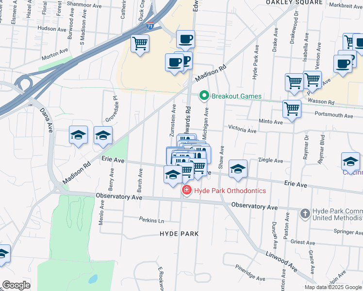 map of restaurants, bars, coffee shops, grocery stores, and more near 3551 Edwards Road in Cincinnati