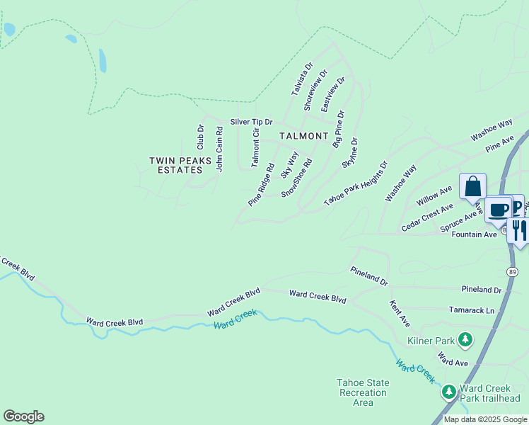map of restaurants, bars, coffee shops, grocery stores, and more near 1900 Tahoe Park Heights Drive in Tahoe City