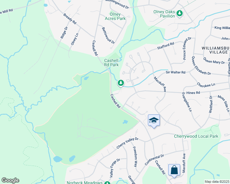 map of restaurants, bars, coffee shops, grocery stores, and more near 4511 Jenner Court in Olney