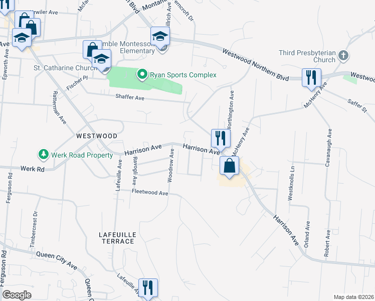 map of restaurants, bars, coffee shops, grocery stores, and more near 2936 Hoadly Court in Cincinnati