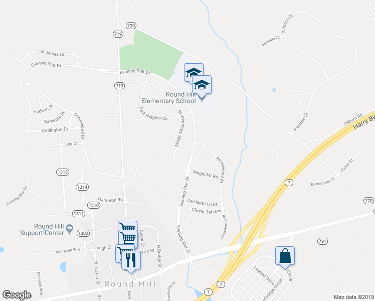 map of restaurants, bars, coffee shops, grocery stores, and more near 35862 Bentridge Court in Round Hill