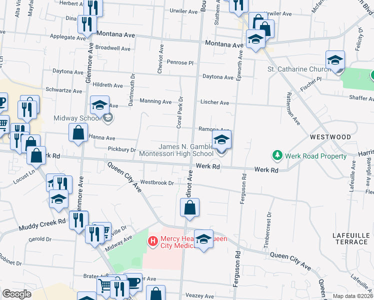 map of restaurants, bars, coffee shops, grocery stores, and more near in Cincinnati