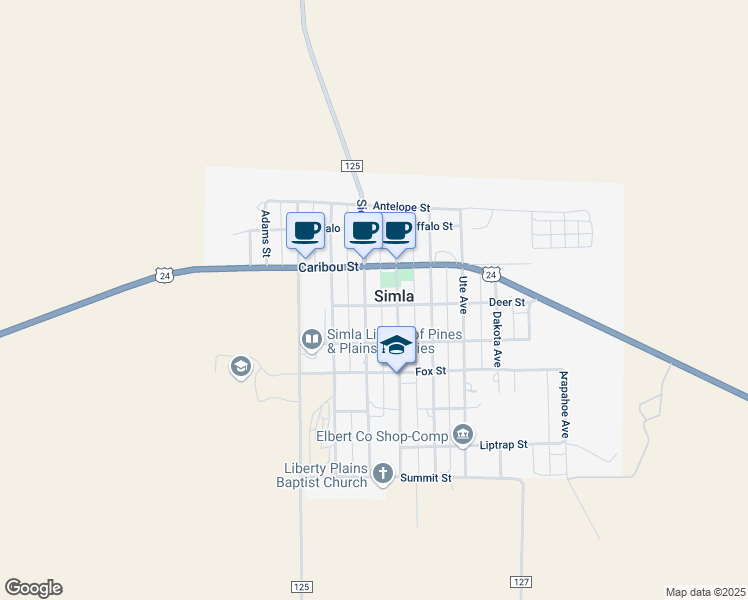 map of restaurants, bars, coffee shops, grocery stores, and more near 407 Sioux Avenue in Simla