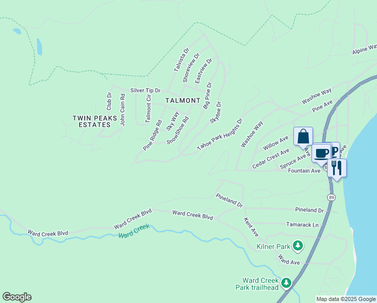 map of restaurants, bars, coffee shops, grocery stores, and more near 1815 Tahoe Park Heights Drive in Tahoe City