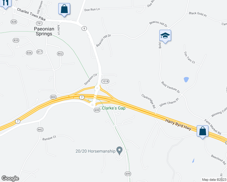 map of restaurants, bars, coffee shops, grocery stores, and more near 17158 Bridge View Court in Paeonian Springs