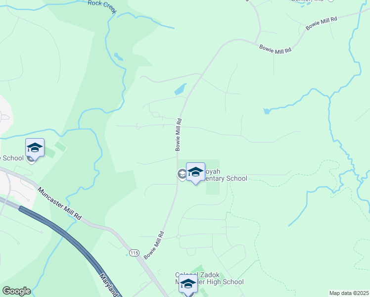 map of restaurants, bars, coffee shops, grocery stores, and more near 17411 Bowie Mill Road in Derwood