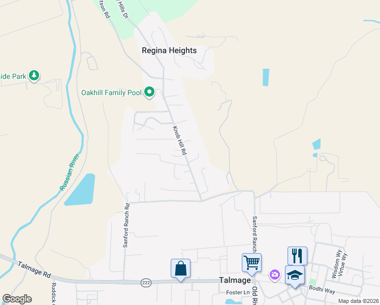 map of restaurants, bars, coffee shops, grocery stores, and more near 1701 Hickory Court in Ukiah