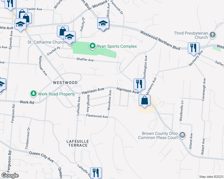 map of restaurants, bars, coffee shops, grocery stores, and more near 2936 Hoadly Court in Cincinnati