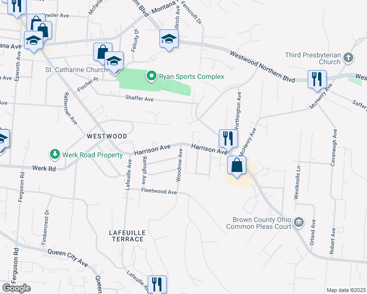 map of restaurants, bars, coffee shops, grocery stores, and more near 2936 Hoadly Court in Cincinnati