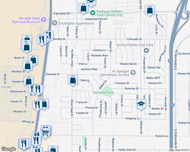map of restaurants, bars, coffee shops, grocery stores, and more near 809 Sonoma Street in Carson City