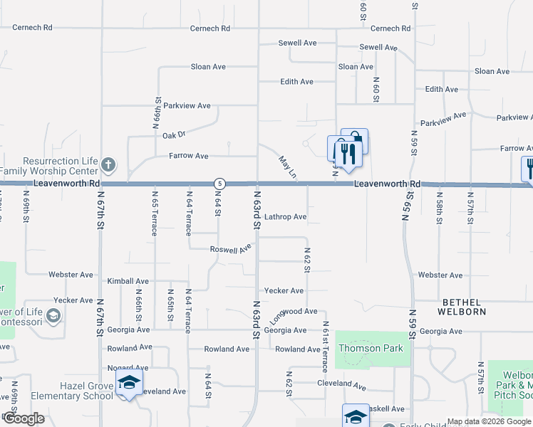 map of restaurants, bars, coffee shops, grocery stores, and more near 6242 Roswell Avenue in Kansas City