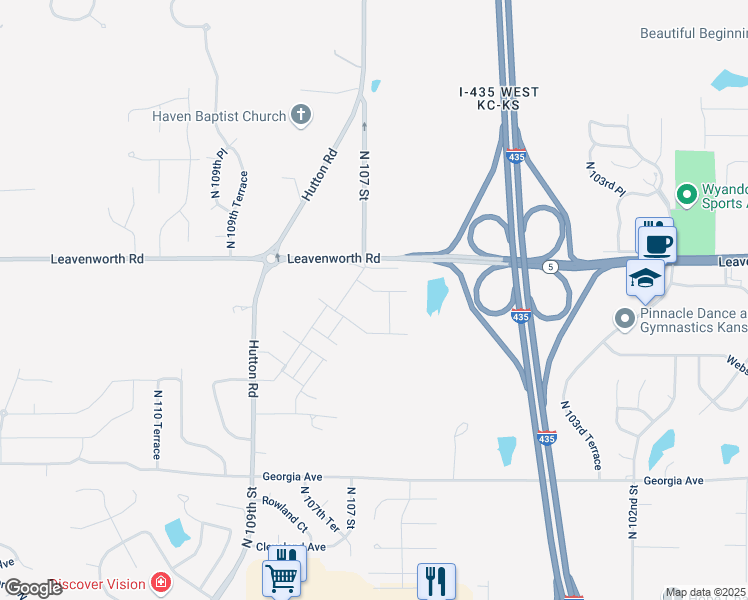 map of restaurants, bars, coffee shops, grocery stores, and more near 3050 New Market Avenue in Kansas City