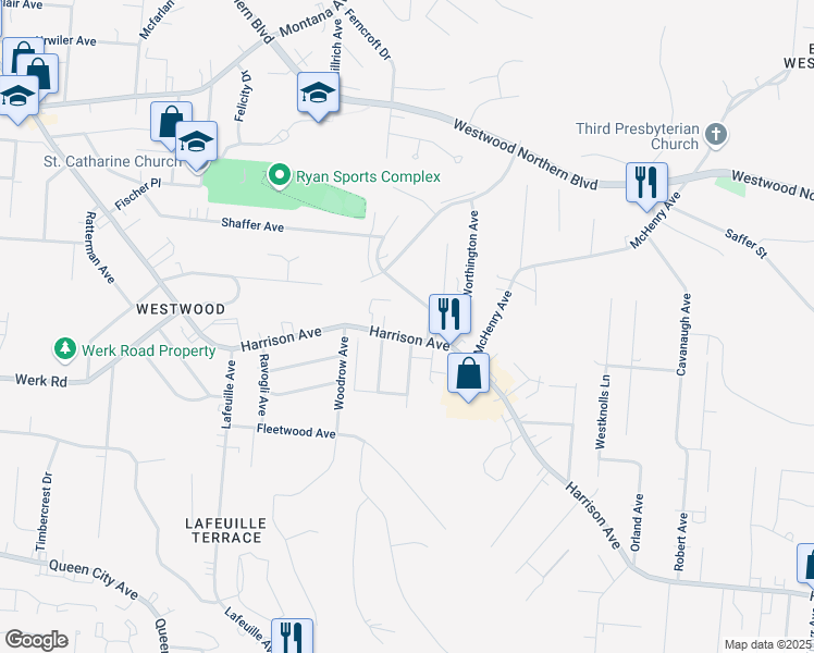 map of restaurants, bars, coffee shops, grocery stores, and more near 3051 Bracken Woods Lane in Cincinnati