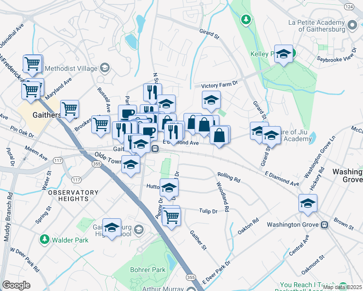 map of restaurants, bars, coffee shops, grocery stores, and more near 403 East Diamond Avenue in Gaithersburg