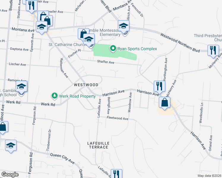 map of restaurants, bars, coffee shops, grocery stores, and more near 2663 McKinley Avenue in Cincinnati