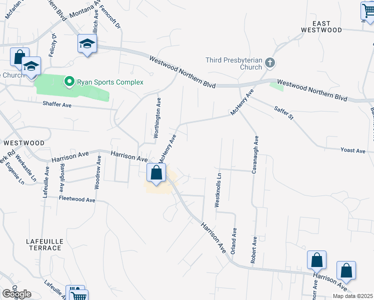 map of restaurants, bars, coffee shops, grocery stores, and more near 3054 McHenry Avenue in Cincinnati
