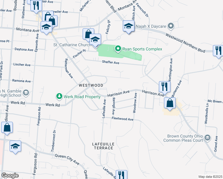 map of restaurants, bars, coffee shops, grocery stores, and more near 2705 McKinley Avenue in Cincinnati
