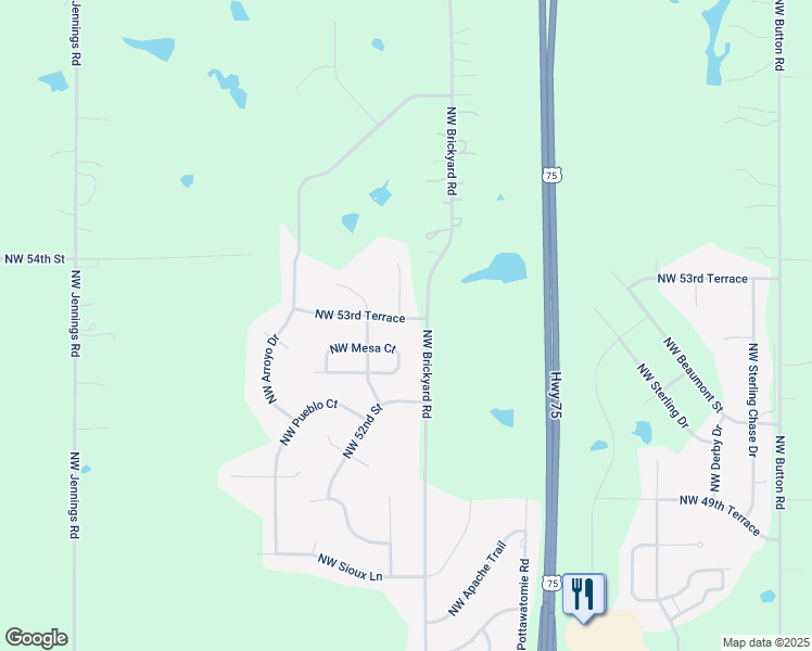map of restaurants, bars, coffee shops, grocery stores, and more near 4332 Northwest 53rd Terrace in Topeka